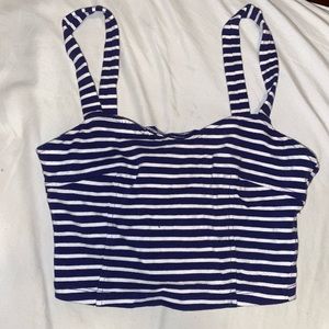 Navy + white striped crop top